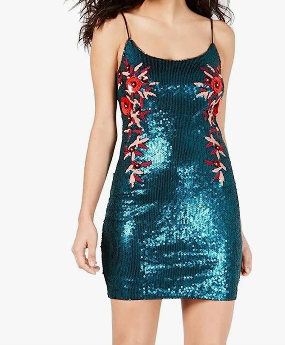 GUESS Juju Green Sequin Floral Mini Cocktail Dress - S